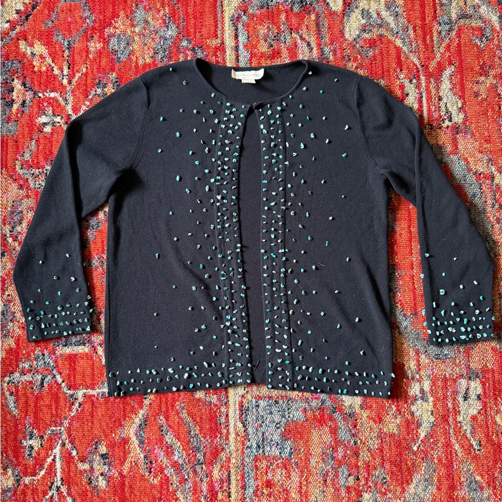 Vintage Doncaster Black Cardigan with Turquoise Detail